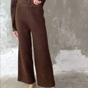 Oak + Fort Black Wide Leg Ribbed Sweater Pants